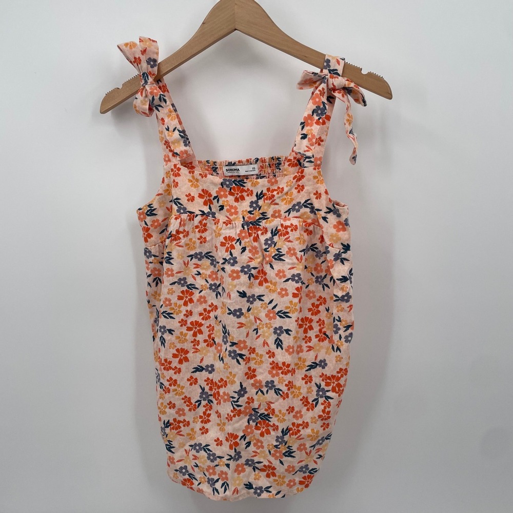 Sonoma Goods For Life Floral Linen Blend Tie Shoulder Tank Top Orange XS